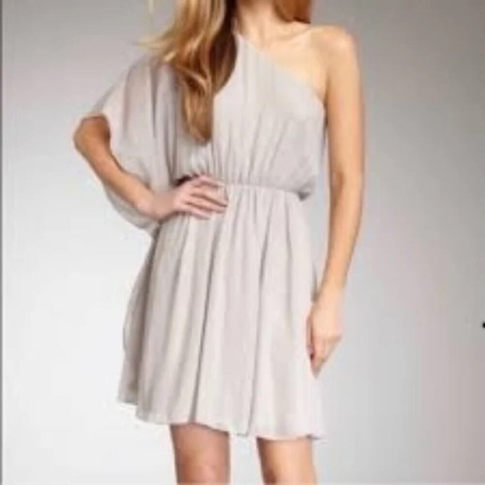 Alice + Olivia Goddess One Shoulder Chiffon Dress Taupe XS Draped Grecian